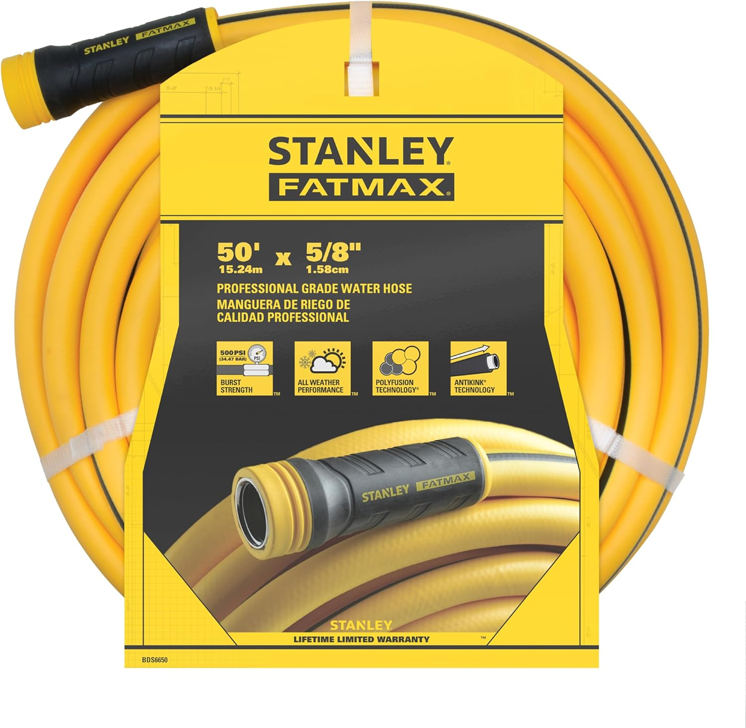 Stanley Fatmax Professional Grade Water Hose, 50' X 5/8", Yellow 500 PSI image number 2