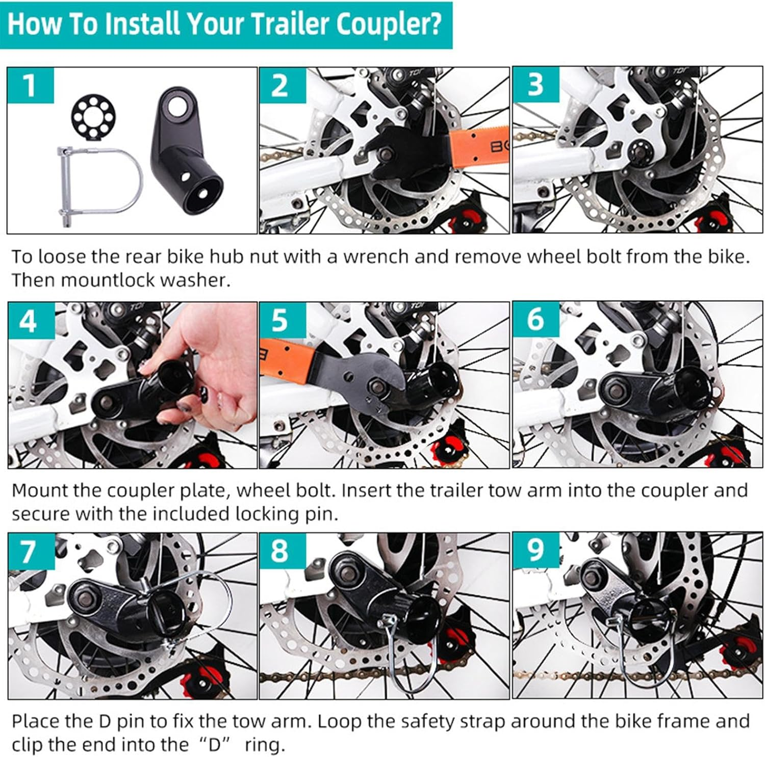 Bike Trailer Hitch Connector | Bike Hitch for Trailer | Attachment Hook Shock-Absorbing Quick-Release for Hiking Cycling Dog-Walking Road-Trip image number 1