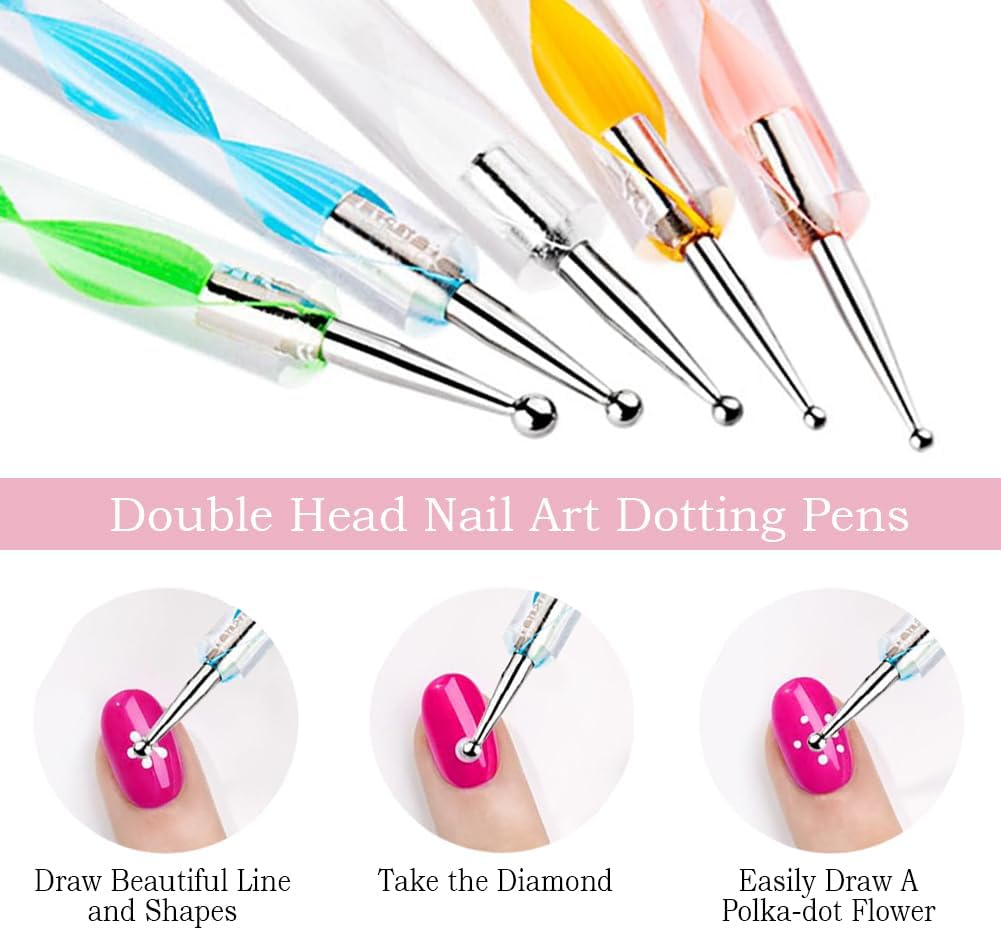 Nail Art Tools 27Pcs Set,Nail Art Brush,Resin Nail Art Palette,5 Pcs Nail Art Pens Liner Brush,2-Way Acrylic Silicone Engraving Pen Dotting Pen Tools Nail Art Kit for Nail Art DIY image number 5