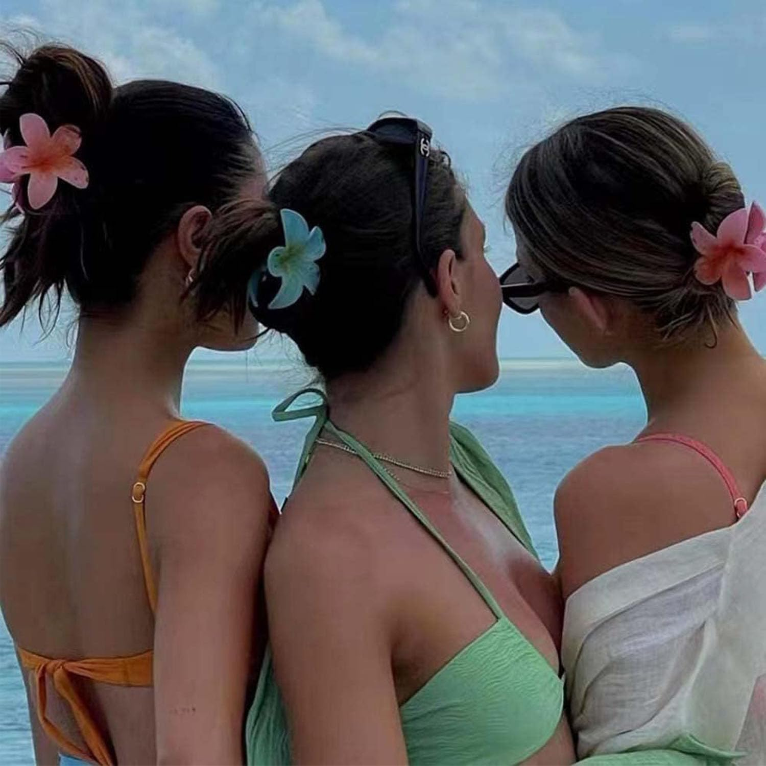 6 Pcs Flower Hair Clips,Plumeria Hair Claw Clips,Hawaiian Flower Hair Claw Clips,Non-Slip Strong Hold Big Hair Clamps for Thick Hair and Thin Hair,Summer Beach Wedding Accessories image number 2