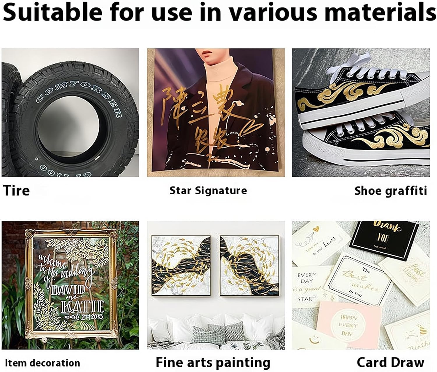 REGODI 10 Pack Set of 2 Metallic Color 2 Black 3 Gold 3 Silver Acrylic Paint Pens for Rock Painting, DIY Card, Pebble Art, Scrapbooking, Fabric, Metal, Ceramics, Wine Glass image number 5