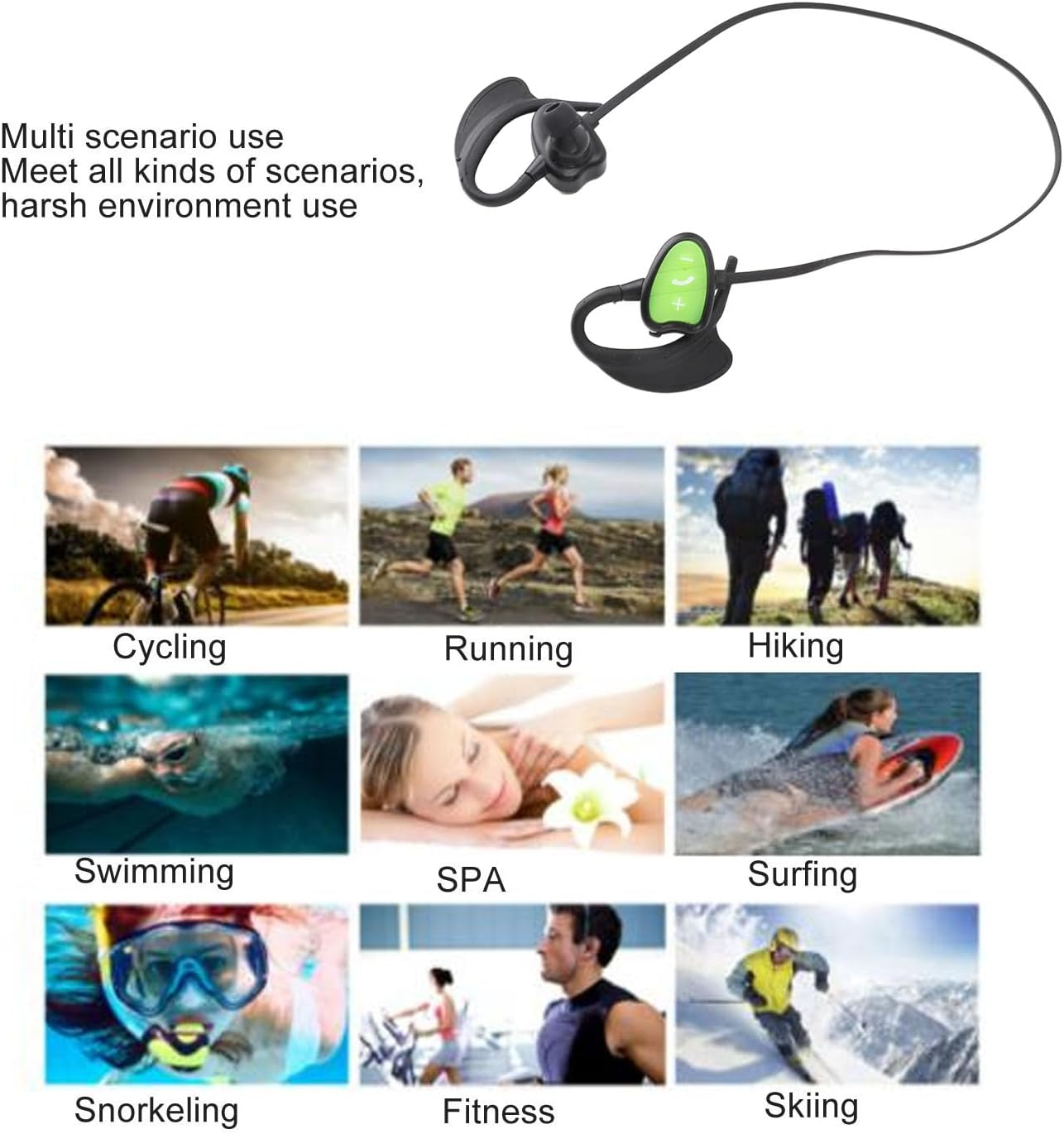 Sxhlseller Swimming Headphones - IPX8 Headphones for Swimming, Bluetooth Sports Headphones with Noise Reduction & Intelligent Voice Prompt for Swimming, Running, Cycling (Green)
