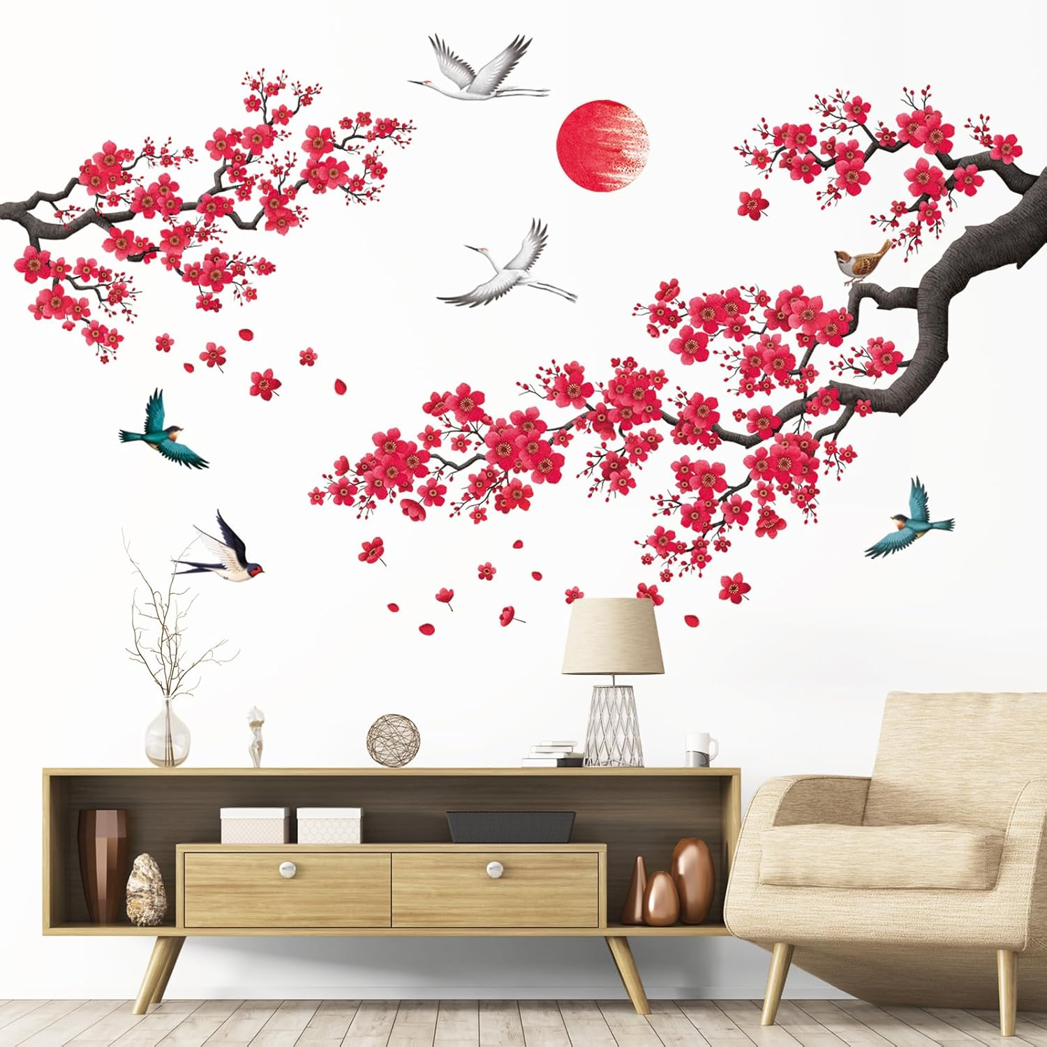 DECOWALL SG2-2406 Ink-And-Wash Painting of Flowers Wall Stickers Decals Kids Japanese D&eacute;cor Asian Room Home Art Peel and Stick Bathroom Cherry Blossom Bedroom Oriental Tree Floral Removable