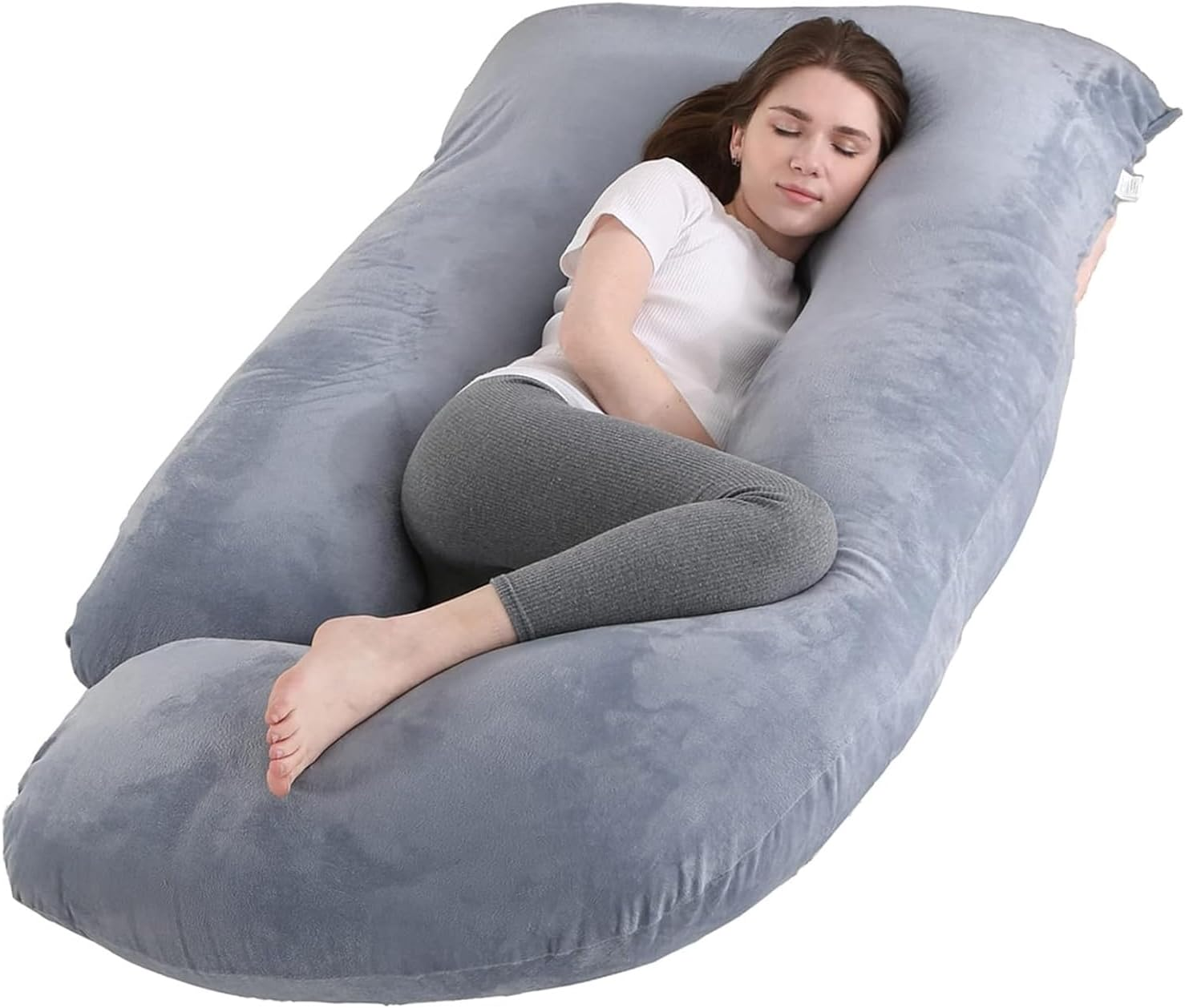 Pregnancy Pillow, J-Shaped Maternity Full Body Pillow for Back, Lumbar, Legs Support, Full Body Pillow for Pregnant Women, Ergonomic Design Long Pillow with Removable Cover image number 6