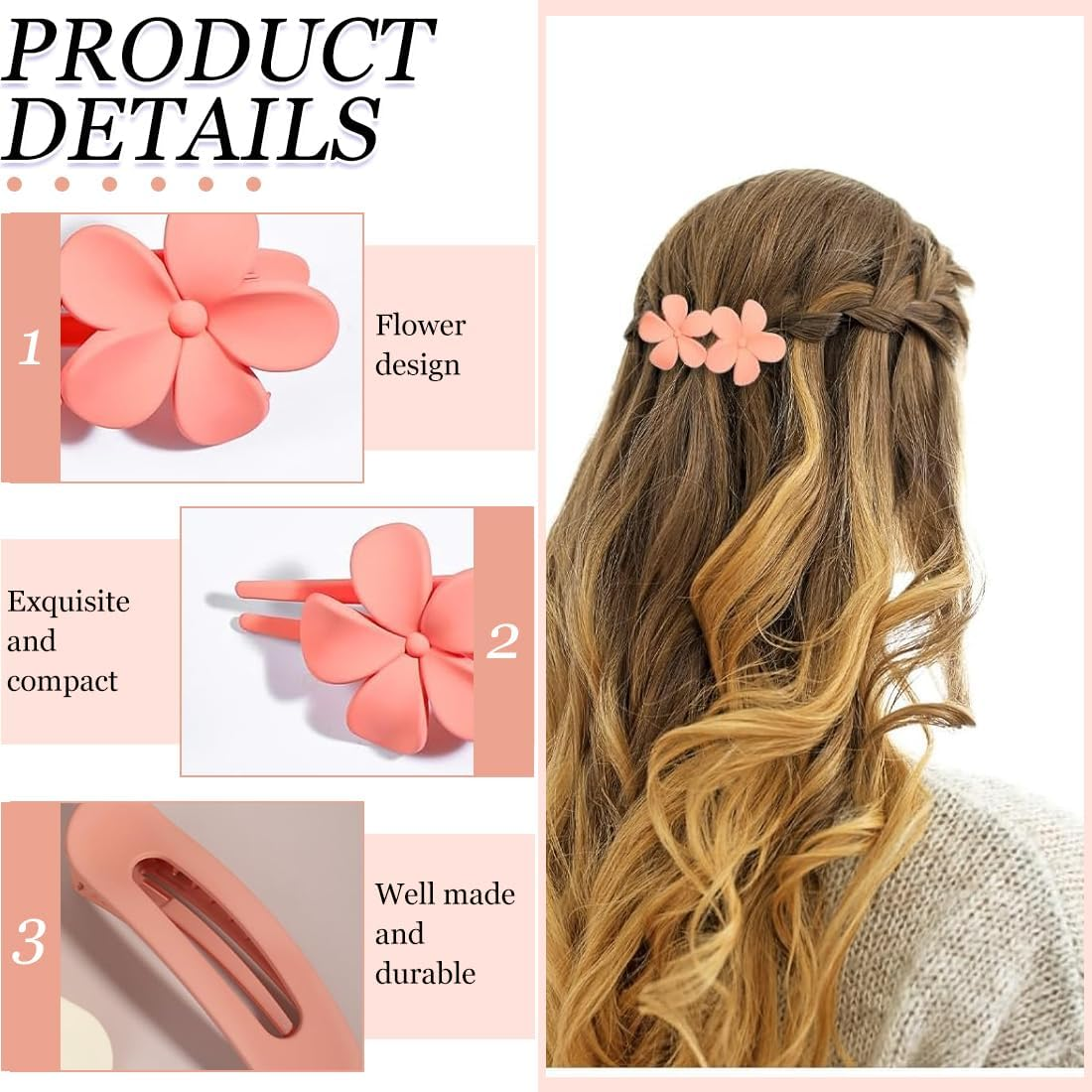 Duck Bill Hair Clip 4 Pieces Alligator Hair Clip Women Hair Clip Plastic Decoration image number 3