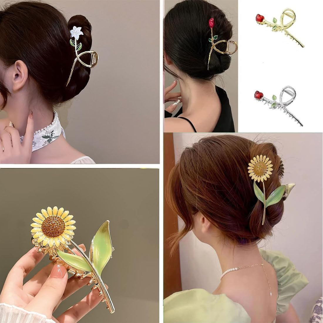 6Pcs Flower Metal Hair Claw Clips, Large Tulip Non-Slip Barrettes Strong Hold Hair Clamps Flower Claw Clips for Thick Hair, Elegant Flower Hair Clips Cute Hair Accessories for Women Girls image number 3