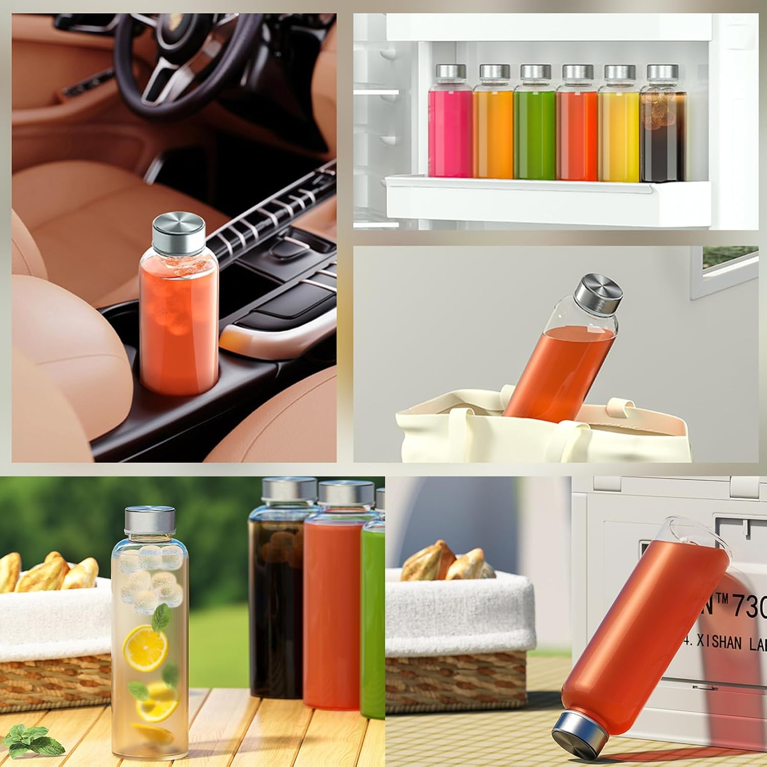 Taoluwin Glass Water Bottle Set, 6-Pack 18OZ Clear Glass Bottles, Reusable & Leak Proof Juice Containers for Water, Juice, Tea, and More image number 1