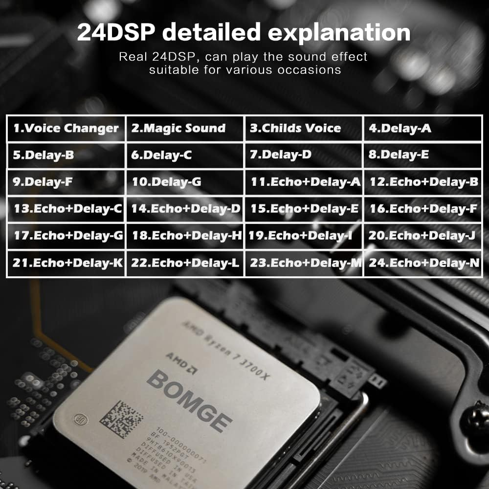BOMGE 8 Channel Mini Audio Mixer Line Mixer, DC 5 V, with MP3 Player, Bluetooth, U Disk 48 V, 24DSP Effects, USB Recording Ideal for Small Clubs or Bars, Studio Recording (8 Channels-Black) image number 6