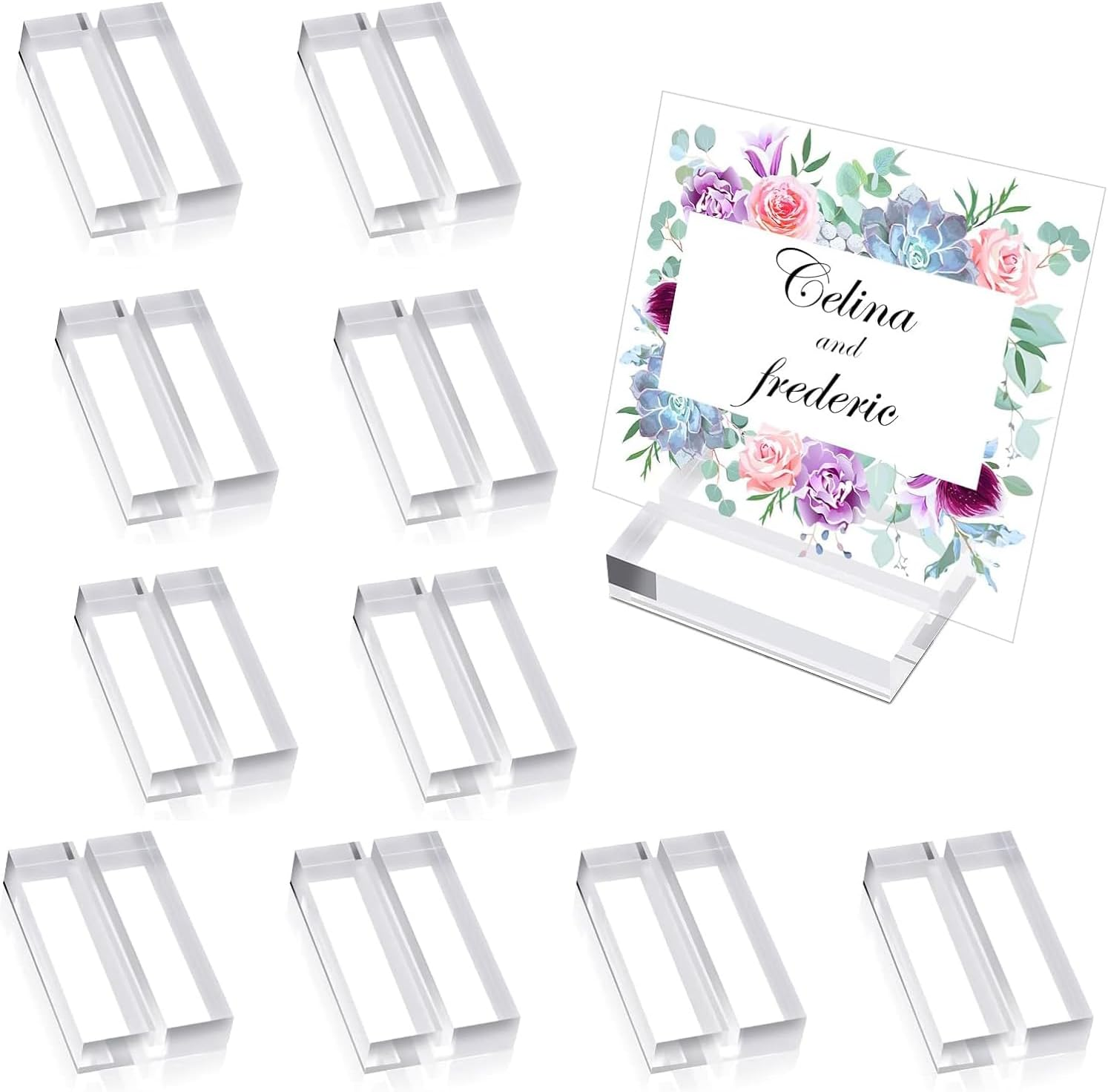 10 Pieces Acrylic Stands Clear Place Card Holders, Acrylic Sign Holders Table Number Stands with Card Slot Table Display Wedding Sign Holders Stand for Numbers Photos Office Menu Meeting image number 3