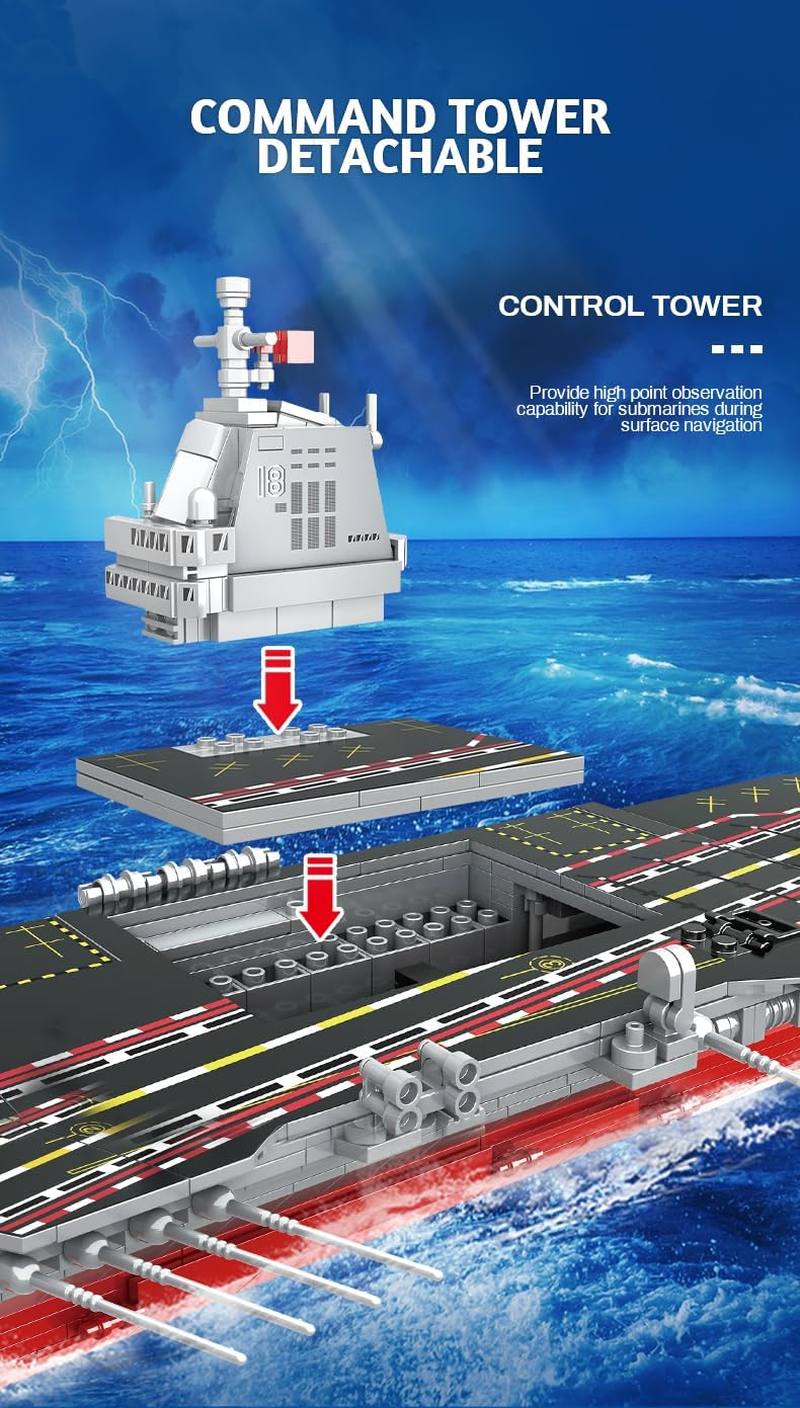 Aircraft Carrier Building Blocks Set (838 PCS), Battleship Model Building Toy Kit, Army Battleship Aircraft Boat Building Toy, Fighter Models Role Play,Educational Learning Toy for Kids 6+ image number 6