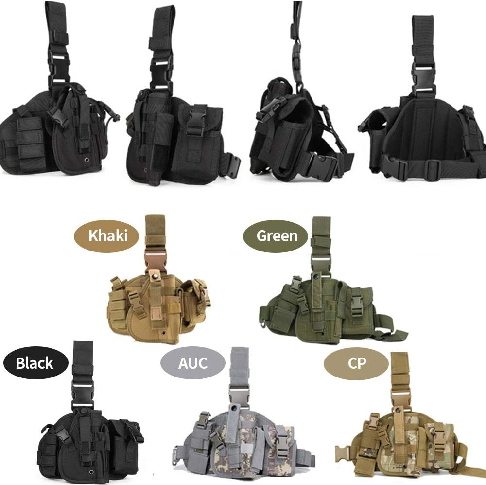 Tactical Drop Leg Holster,Universal Adjustable Military Army Tactical Pistol Gun Handgun Thigh Holster Platform Panel with MOLLE Pouches Hunting Bag (Black) - Cp image number 5
