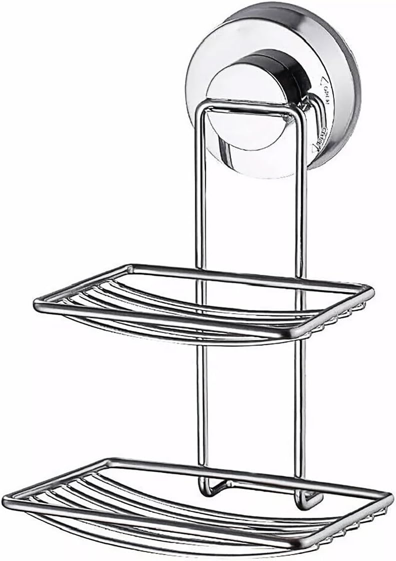 AIMALL Stainless Steel Shower Soap Holder with Suction Cup Wall Mounted Bathroom Rack Basket No-Drill Quick Drain Single or Double Layer Storage 5.1X4.5X3.1 Inch image number 4