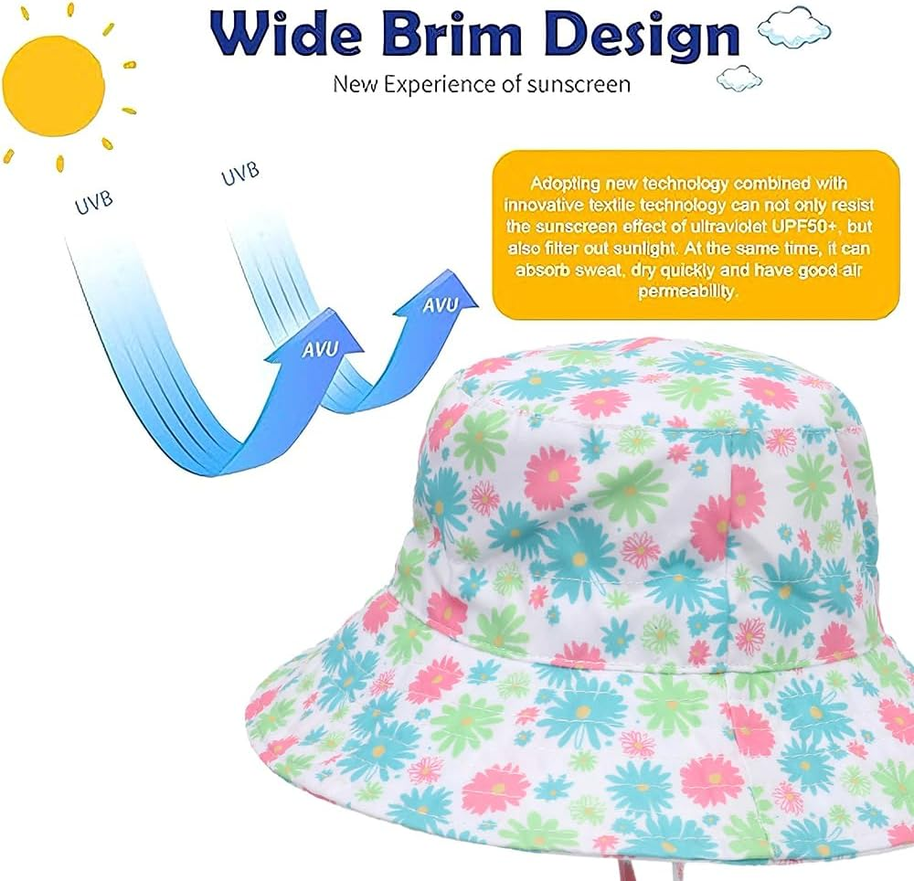 Ptduabenlu Baby Sun Hat Toddler UPF 50+ Summer Sun Protection Cap Infant Beach Wide Brim Bucket Hat for Kids Boys Girls image number 4
