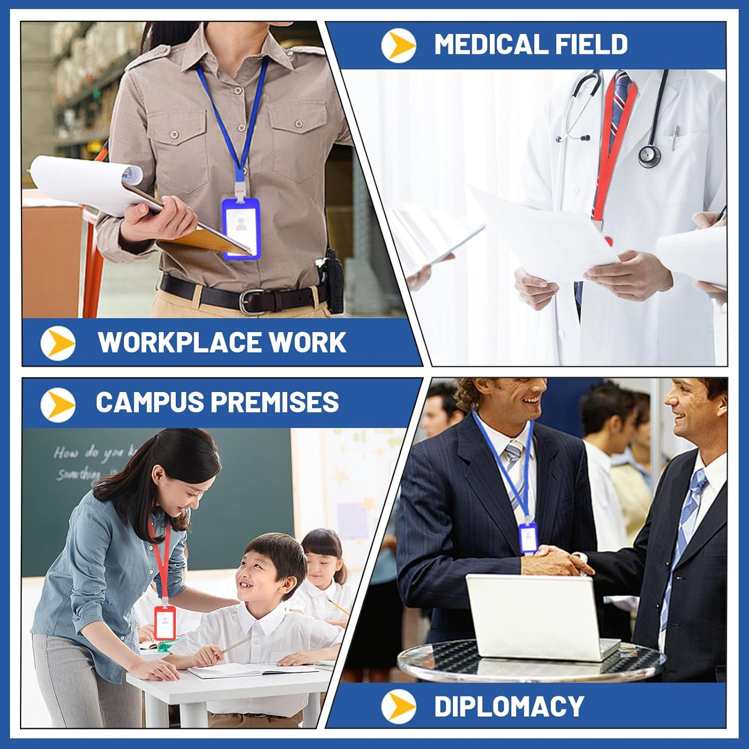 Glarks 10Pcs Vertical Double Sided Clear ID Badge Card Holder with Neck Lanyard Set, 10 Colors Waterproof Type Plastic Name Tag Badge ID Card Holder and Lanyard for Work ID and Office School image number 6