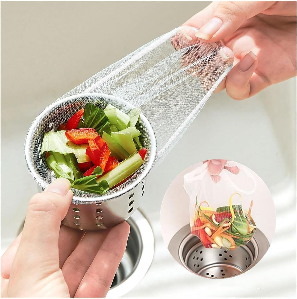 Kitchen Sink Strainer Mesh Bag-100 PCS Mesh Sink Drain Strainer Bags,Elastic Anti-Clogging Sink Filter for Sink Drain Strainer Collecting Kitchen Waste Garbage Leftover Food image number 1