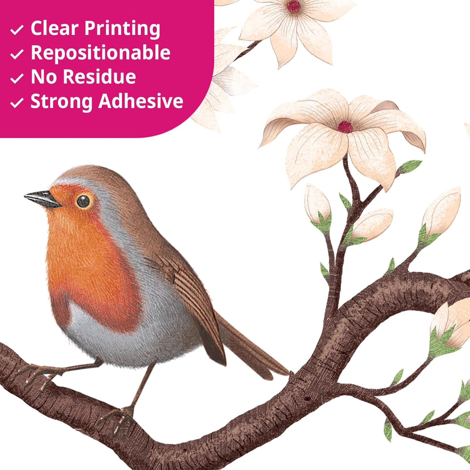 DECOWALL SG2-2424 White Cherry Blossom Branch Wall Stickers Removable Decals Nursery Bedroom Living Room Art Home DIY Decor Floral Birds Murals Colorful Oriental Decoration image number 6