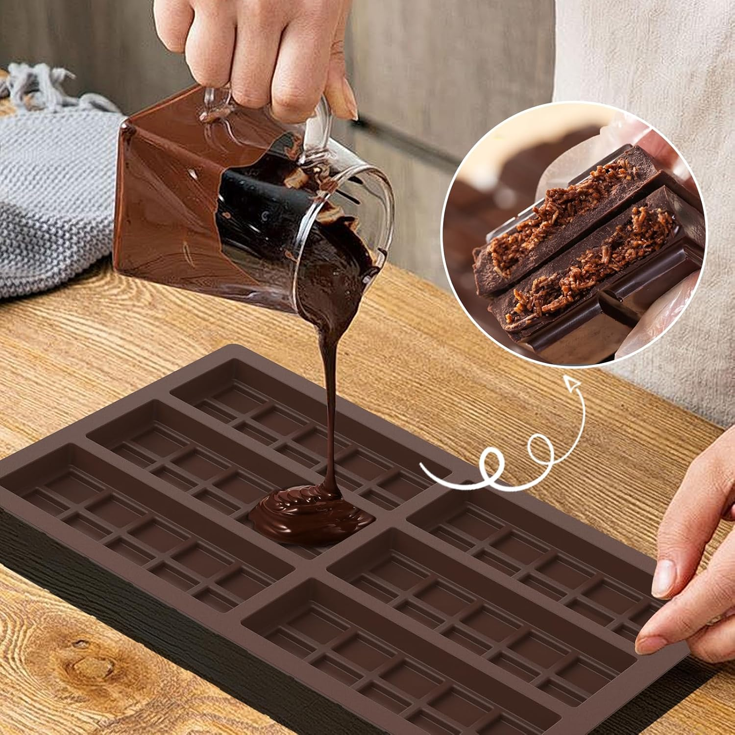 Bighan 2 Pack Chocolate Molds, Chocolate Bar Molds Milk Chocolate Bar Silicone Chocolate Mold Food Grade Silicone Chocolate Bar Mold Kitchen Baking 6 * 10 Mould and Scraper