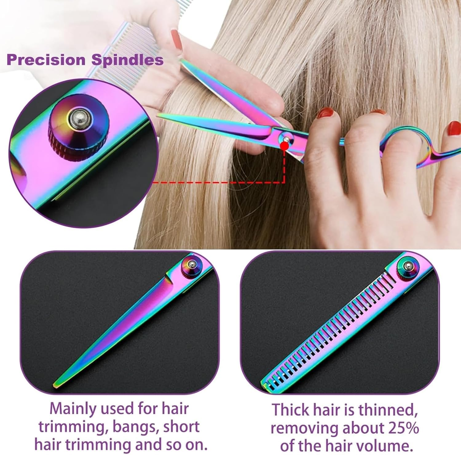 TAVVKE Professional Hair Cutting and Thinning Scissors - Titanium Coated - Barber Hair Cutting and Thinning Scissors with Pouch - Stainless Steel - Adjustable Tension Knob image number 4