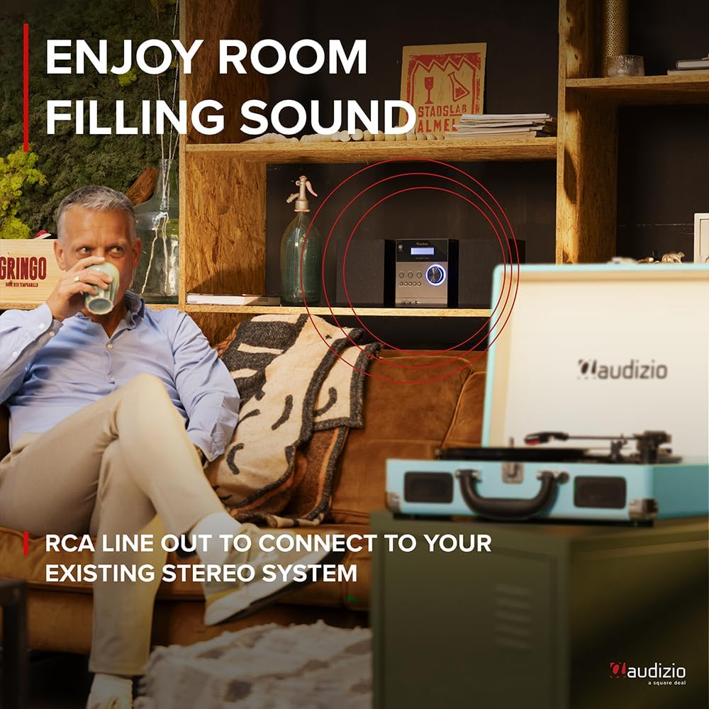 Audizio Turntable Briefcase Record Player | USB Retro Record Players for Vinyl with Speakers | 3 Speeds | Convert Retro Vinyl to Mp3 via USB | RCA Output/Aux 3.5Mm (Blue) image number 3