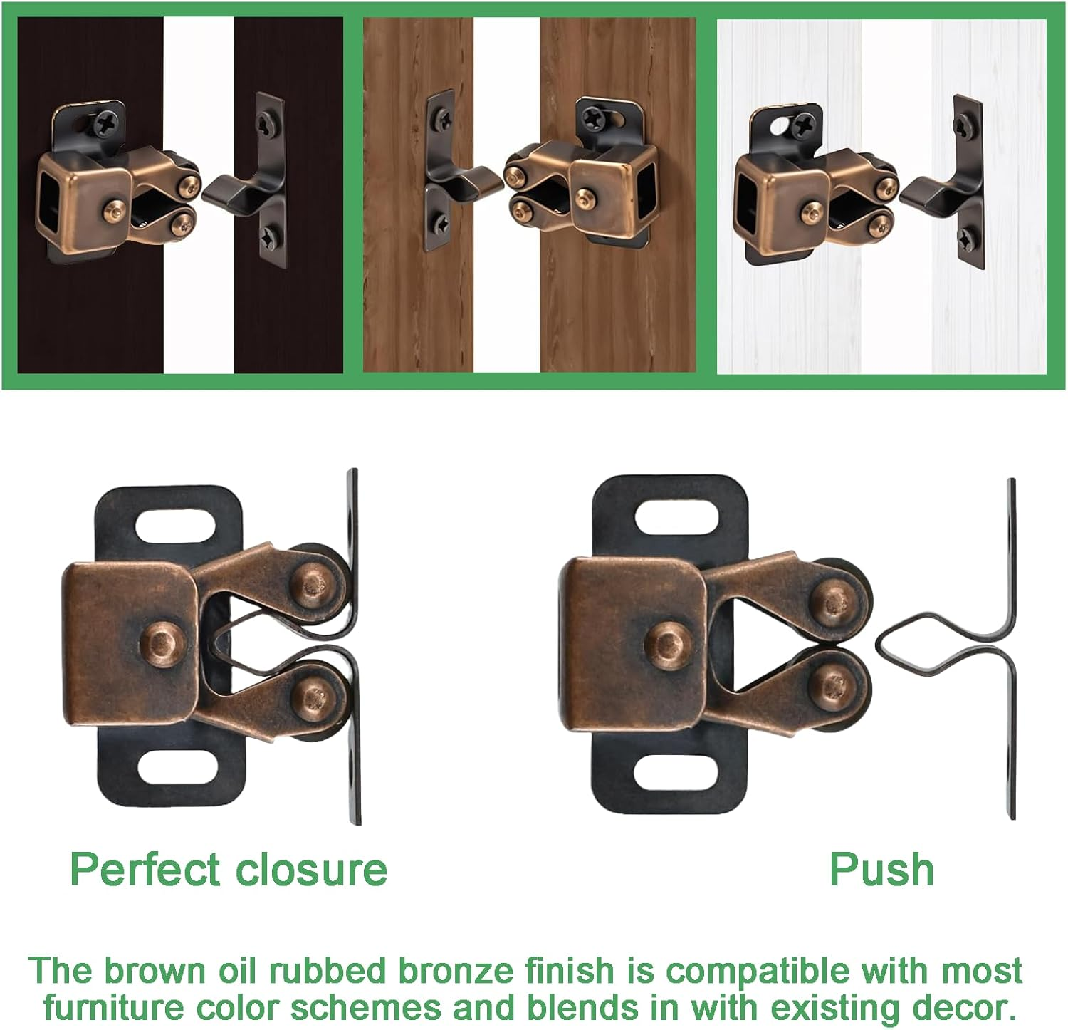 Treayes Cabinet Latch - 10PCS Double Roller Catch Hardware with a Box for Cupboard, Closet, Kitchen Cabinet Door Latches and Catches