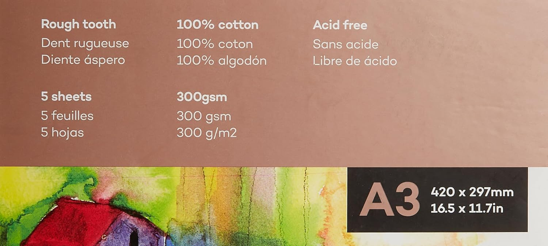 Mont Marte Artiste A3 300Gsm Cotton Watercolour Paper Pad, 5-Sheets image number 2