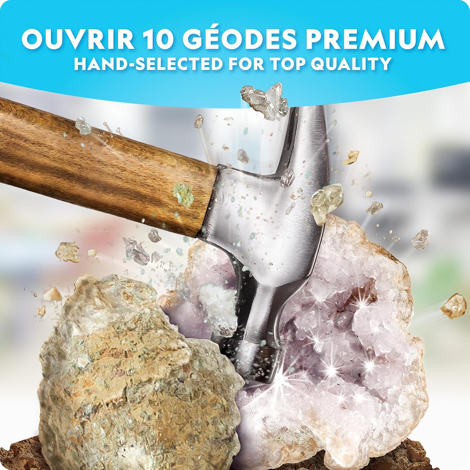 National Geographic Break Open 15 Premium Geodes - with Goggles, Detailed Learning Guide, 3 Display Stands, Great Stem Science Toy & Educational Kit
