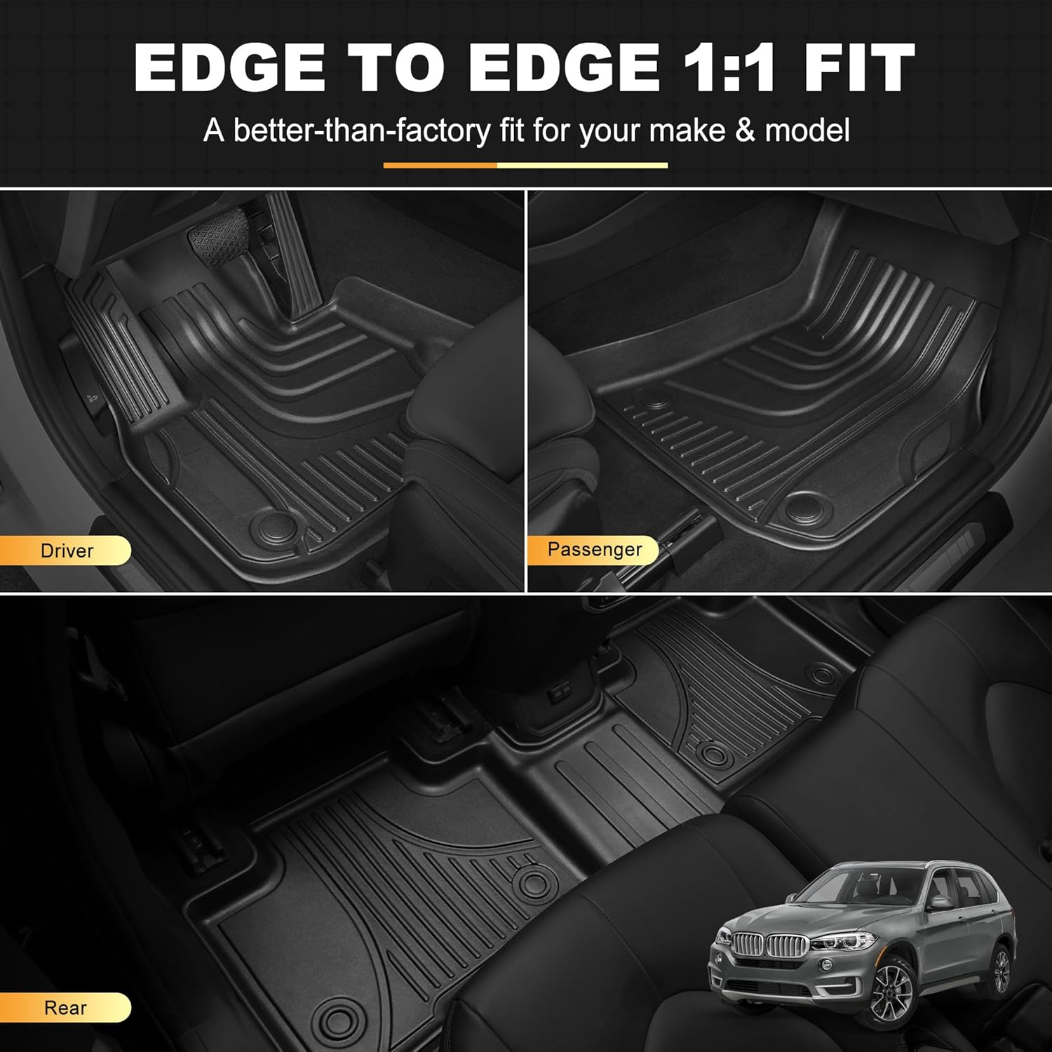 AOMSAZTO All Weather Floor Mats & Cargo Liner Trunk Set Fit for BMW X5 2014 2015 2016 2017 2018 | All Season Guard Envista Accessories Anti-Slip Floor Mats Cargo Liner