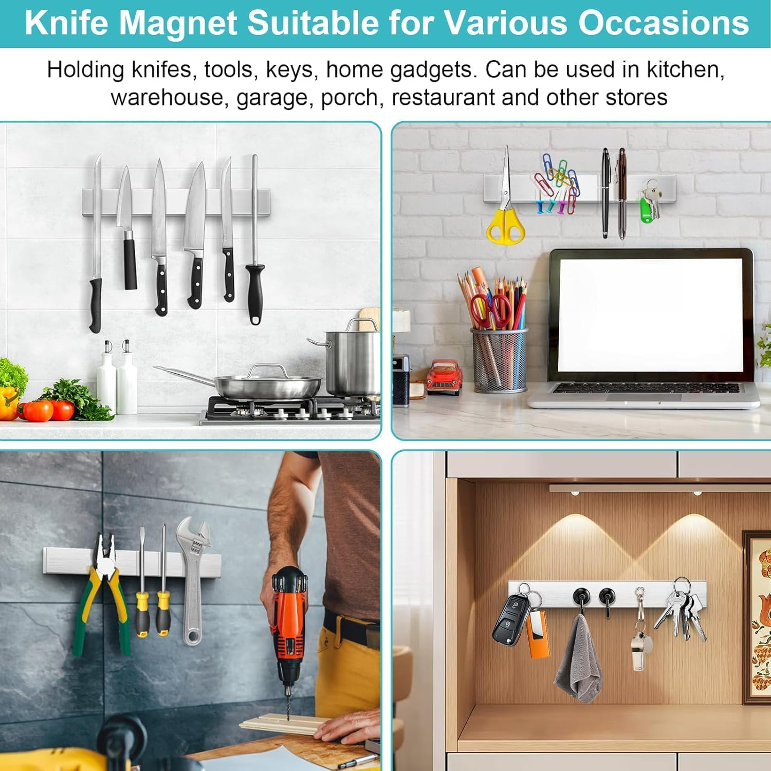 50Cm Magnetic Knife Holder No Drilling Magnetic Knife Strip Adhesive Knife Holder Magnet Knife Bar, Wall Mount Knife Rack Block Metal Tool Holder for Utensils RV Kitchen Organization image number 4