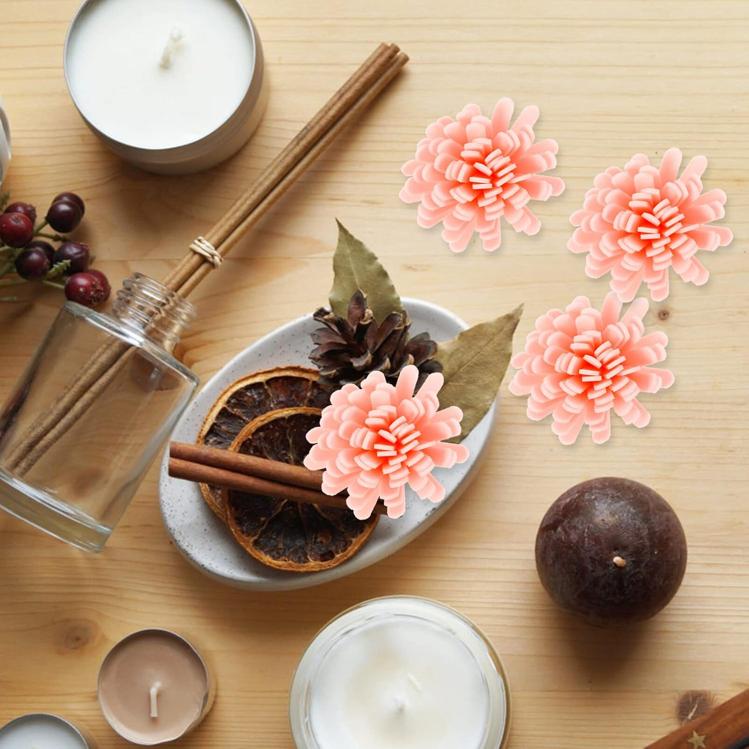 LALAFINA 100Pcs Simulated Chrysanthemum Aromatherapy Flower Passive Diffuser for Home Office Plant Diffuser Essential Oil Function for Bedroom Bathroom Air Freshener image number 2