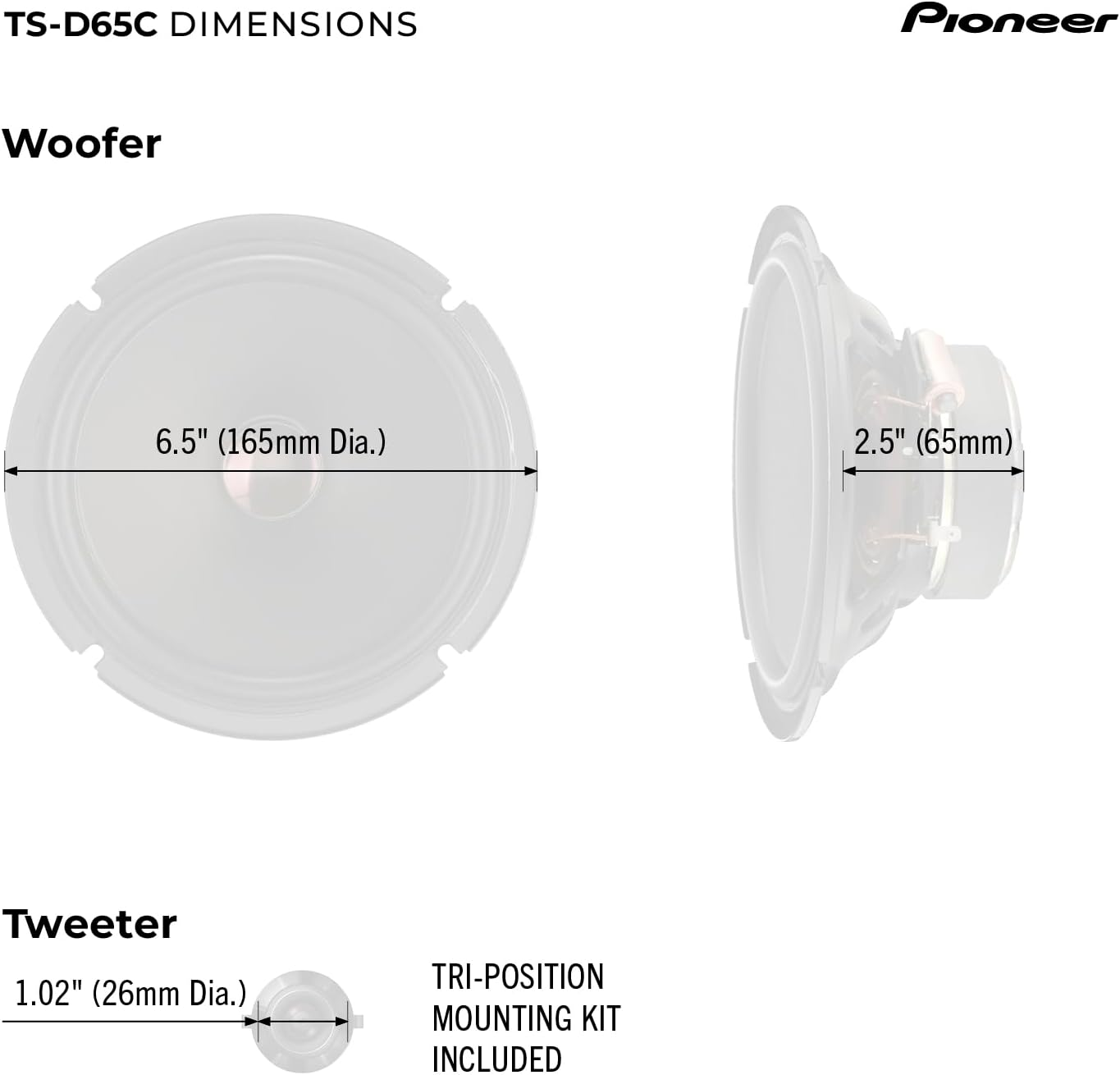 Pioneer D-Series TS-D65C 6.5&rdquo; 2-Way Speakers (Pair) &ndash; 270W Max, Crisp Highs + Clear Vocals, Ideal Factory Upgrade, Add an Amplifier for Even Better Performance image number 5