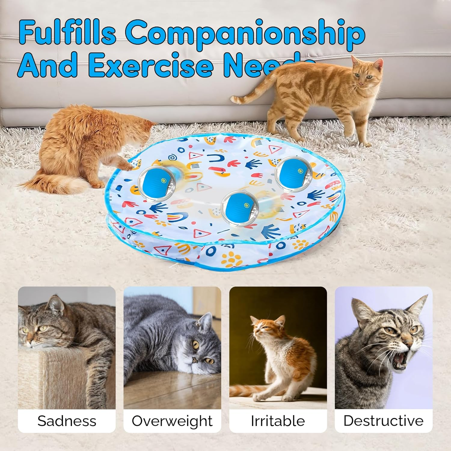 'Brylex Interactive Cat Toys, Motion-Activated Rolling Ball with Play Mat, Automatic Hide-And-Seek Game, Fast & Slow Modes, USB Rechargeable Cat Enrichment Toy, 28'' Play Mat' image number 2