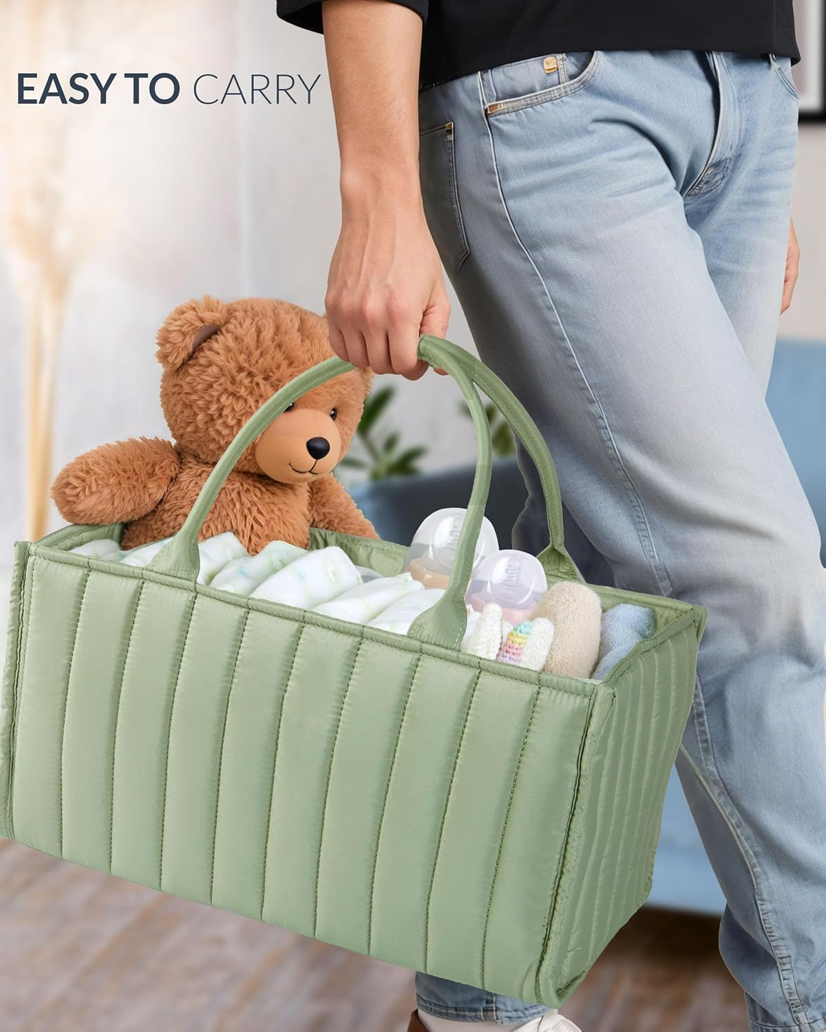 Baby Diaper Caddy Organizer, Nursery Diaper Storage Basket, Newborn Essentials, Baby Shower Gifts and Registry Must-Haves for Boy or Girl, Car Diaper Caddy image number 2