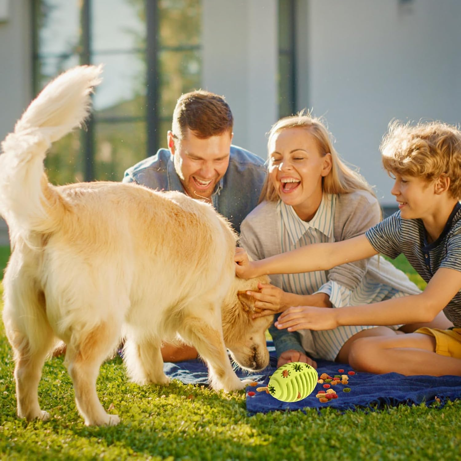 Food Toy Dog Food Ball, Snack Ball, Treat Ball, Dog Toy Intelligence Fillable Made of Natural Rubber, with Dental Dental Care for Pets, Dogs, IQ Training Ball, Green Rugby image number 4