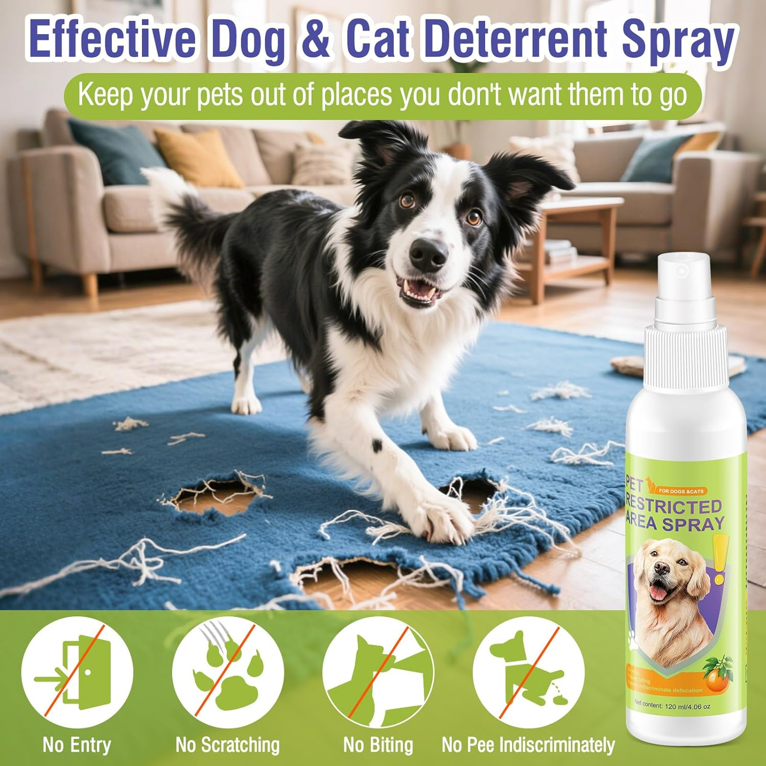 Cat Deterrent Spray for Peeing, Effective Dog Deterrent & Pee Corrector Spray, Training Methods for Furniture, Indoor and Outdoor Safe for Pet & Human, 4 Oz / 120 Ml image number 4