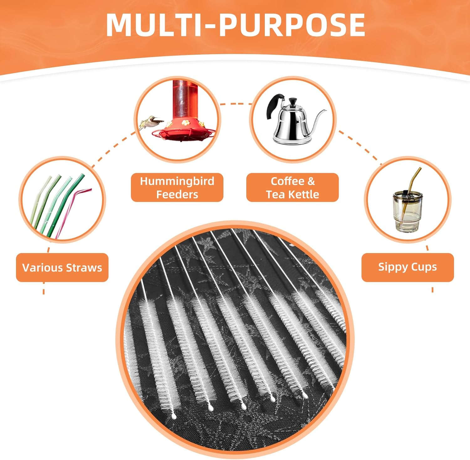 Cleaning Brushes for Reusable Drinking Straws, Set of 5, Long Wire Handle, Reusable Bottle and Straw Cleaner for Stanley Mug, Sippy Cup, Water Bottle and Tubes, Reusable and Flexible image number 3