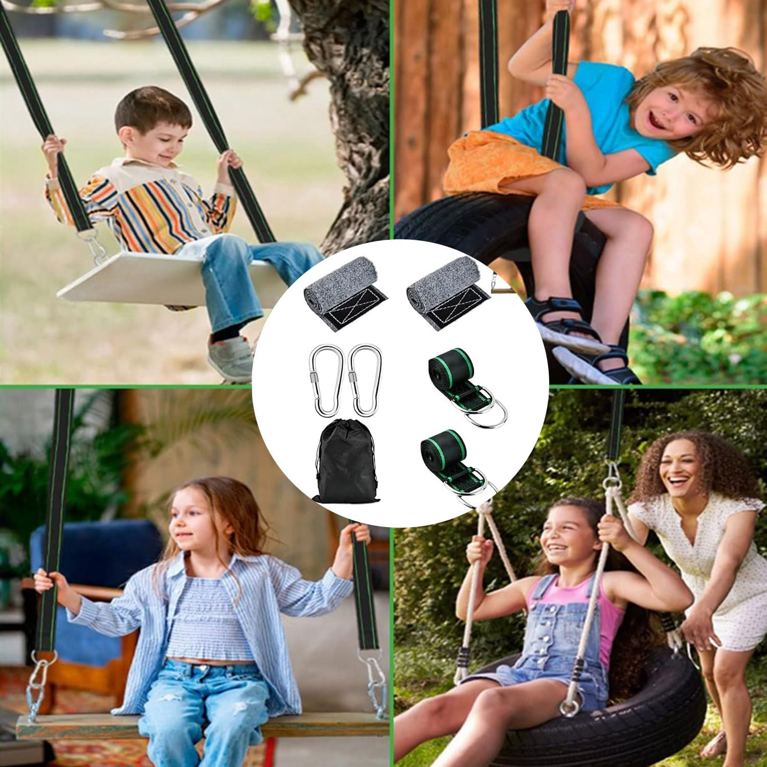 Roczential Tree Swing Hanging Straps, 1.5M/5Ft Hammock Tree Straps Kit with 2 Sturdy Lock Carabiners & 2 Tree Protectors for Swings and Hammocks,Holds up to 1000KG image number 5