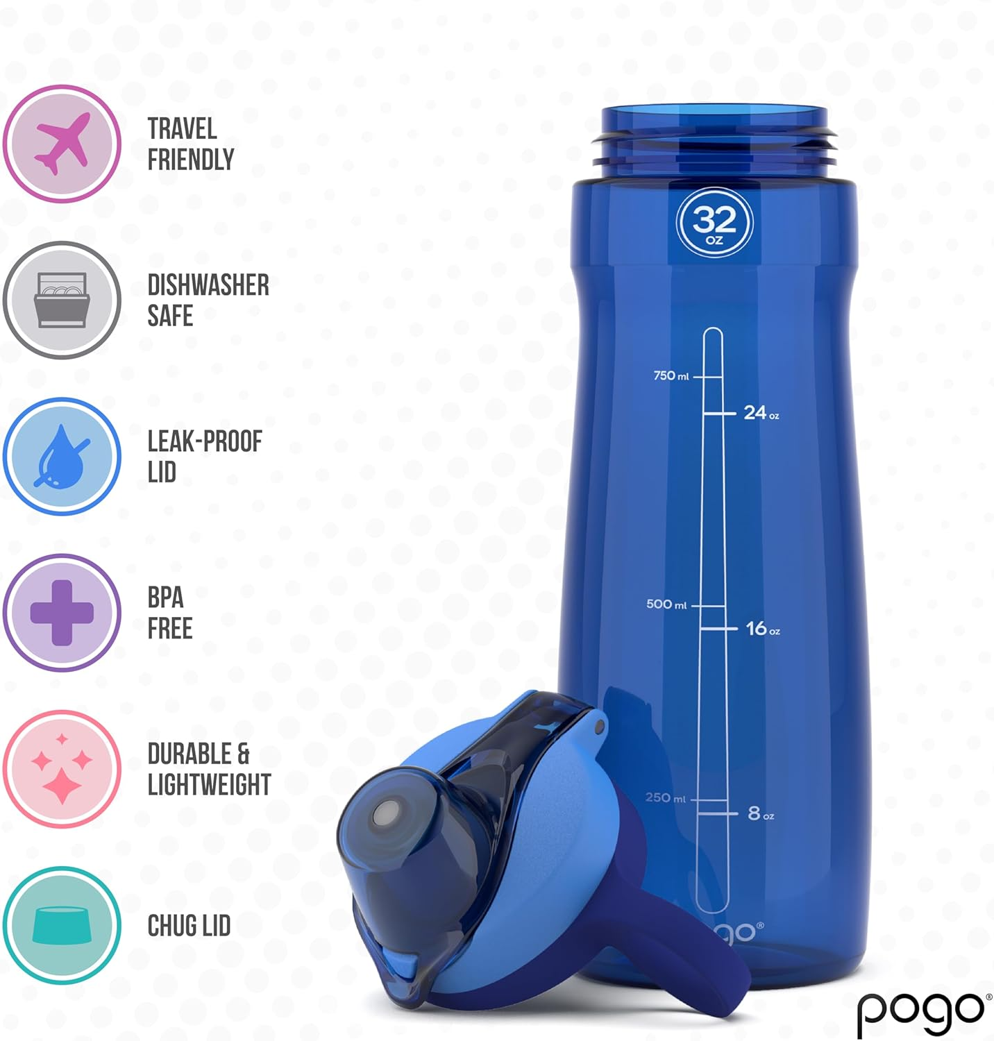 Pogo Bpa-Free Plastic Water Bottle with Chug Lid, 32 Oz.