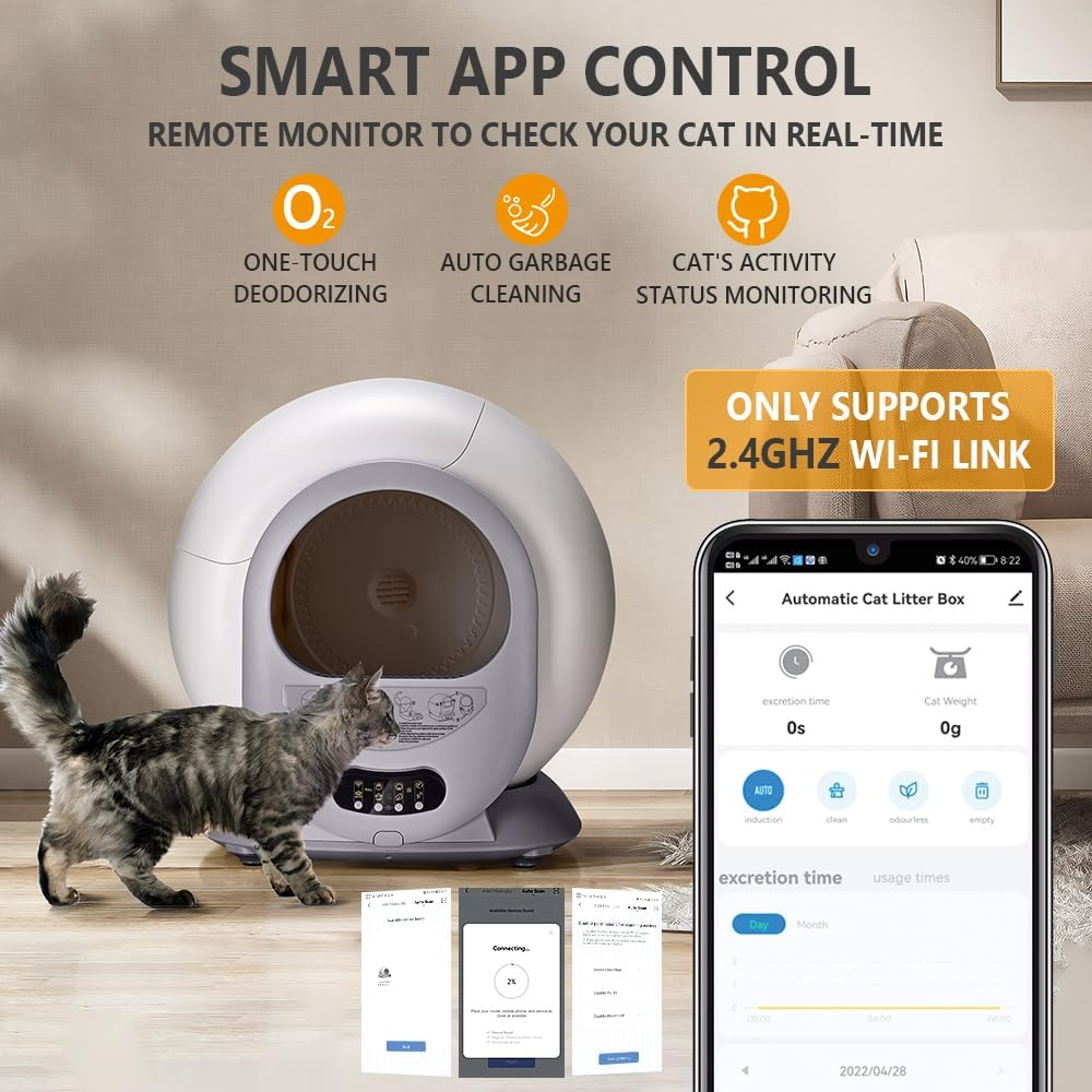 Taily Auto Self Cleaning Cat Litter Box, Automatic Self-Cleaning Cat Litter Box with Wifi App Control/Odor-Removal/Safety Protection, Extra Large Smart Litter Box for Multiple Cats, 65L White image number 6