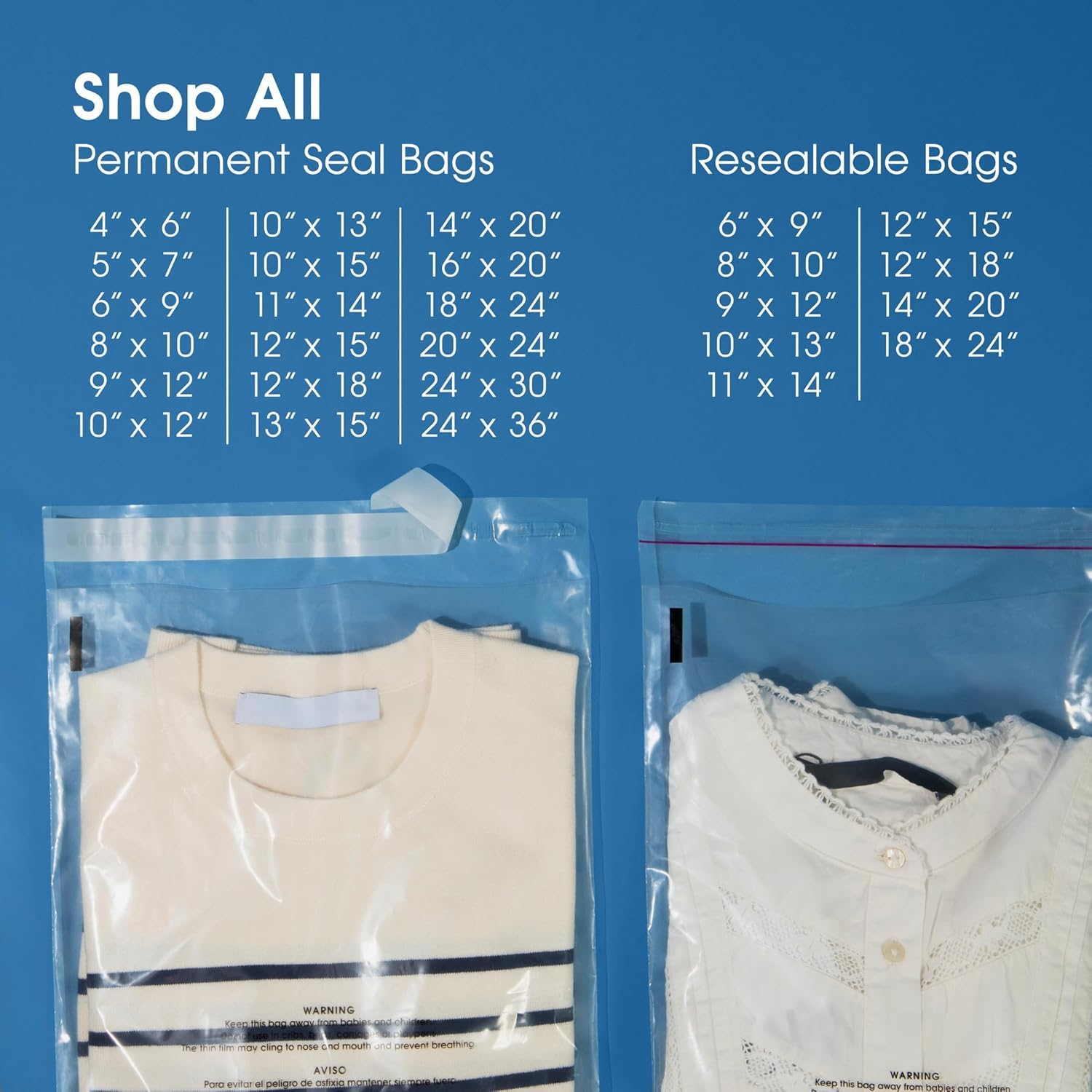 Spartan Industrial - 18&rdquo; X 24&rdquo; (200 Count) Self Seal Clear Poly Bags with Suffocation Warning for Packaging, Clothes - Resealable Glue