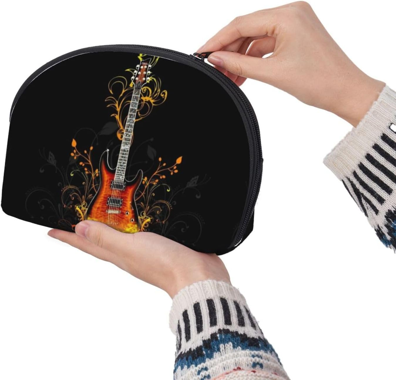 Cozimangoe Coin Pouch Makeup Bags Set, 2 Piece Shell Shape Cosmetic Bag with Pockets for Daily Travel Handbag Lipstick Keys Toiletry, Personalized Magic Guitar image number 2