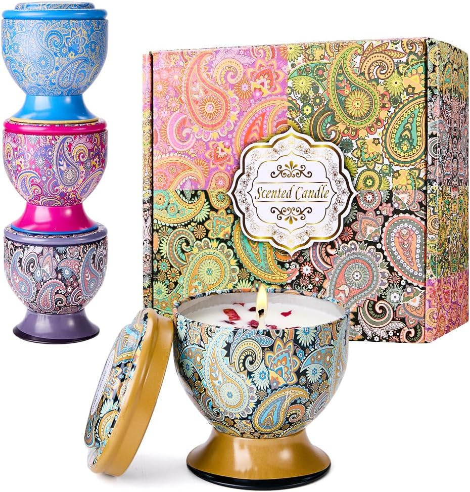 WOTOW 4-Pack Scented Candle Set, 3.5Oz Relaxing Natural Soy Wax Aromatherapy Candle in Metal Cup, 20 Hour Burn Time, Ideal Home Christmas Birthday Valentine Thanksgiving Mothers Day image number 3