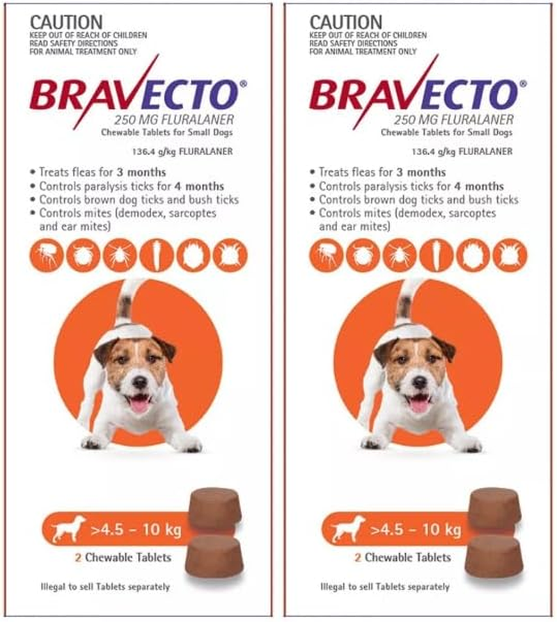 BRAVECTO Flea and Tick Chewable Tablets for Small Dogs 4.5-10Kg 3 Months Treatment 4 Chewable