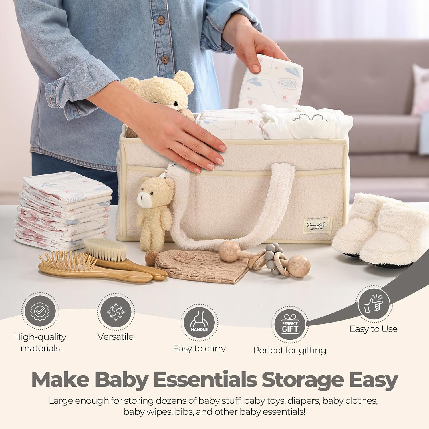 Baby Diaper Caddy Organizer, Nappy Caddy Storage Basket for Wipes, Portable Nursery Diaper Organizer, Baby Nappy Caddy, Portable Diaper Storage for Baby Shower and Registry Must-Have