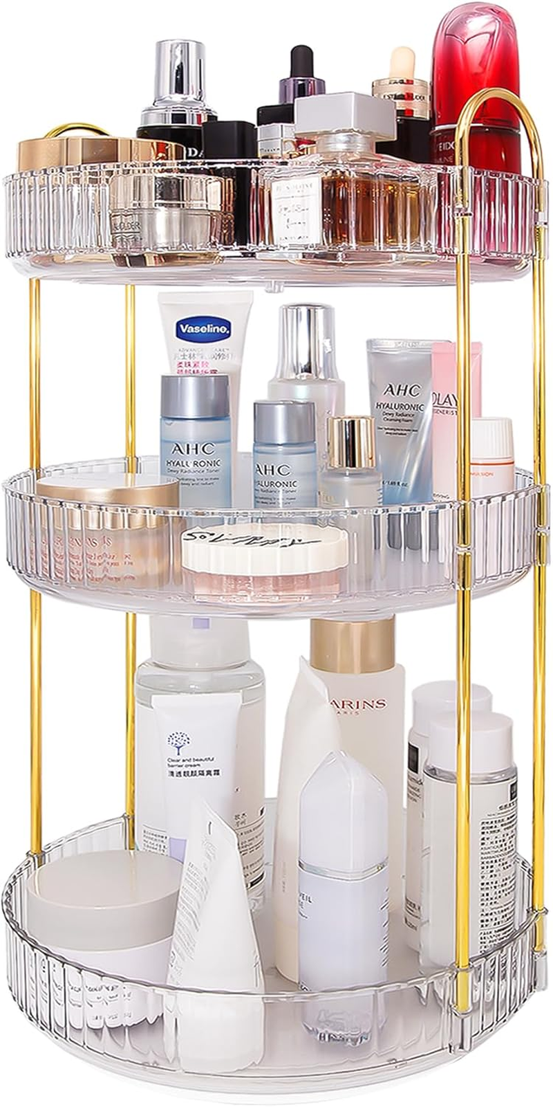 VNIMTI Skincare Organisers 360 Rotating, 3 Tier Makeup Organiser Countertop, Spinning Cosmetics Organiser Display Cases, Beauty Storage for Vanity, Countertop, Bathroom (Clear-3 Tier)