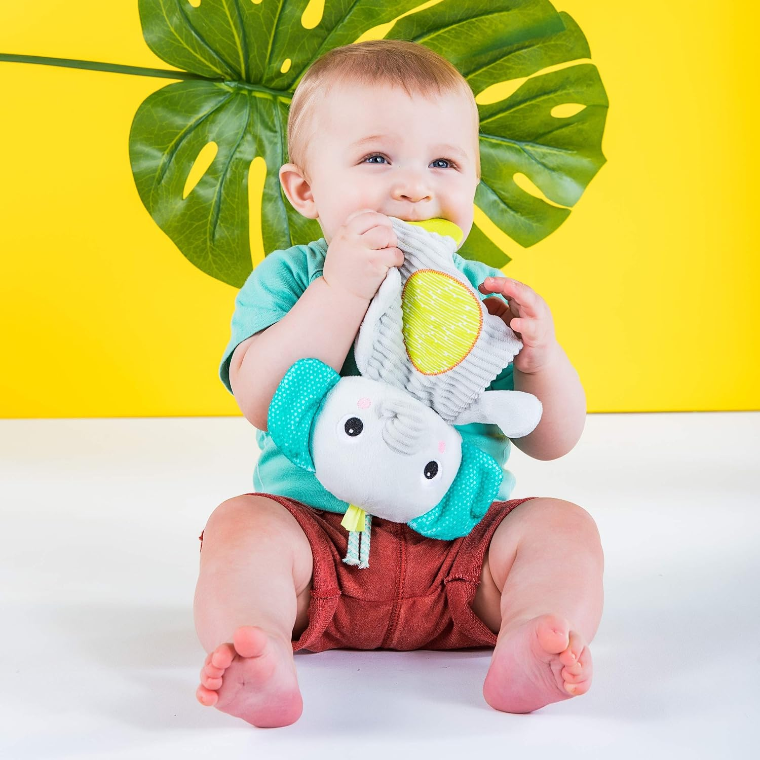 Bright Starts Snuggle & Teethe Bpa-Free Crinkle Teething Plush Baby Toy - Elephant image number 5