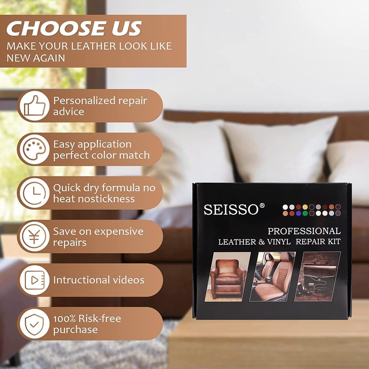 18 Colors Leather Repair Kit for Furniture and Vinyl Repair Kit for Refurbishing Upholstery, Couch, Boat, Car Seat, Shoes and Jacket - Leather Dye Kit - a Simple and Convenient Solution - 12 Color image number 2