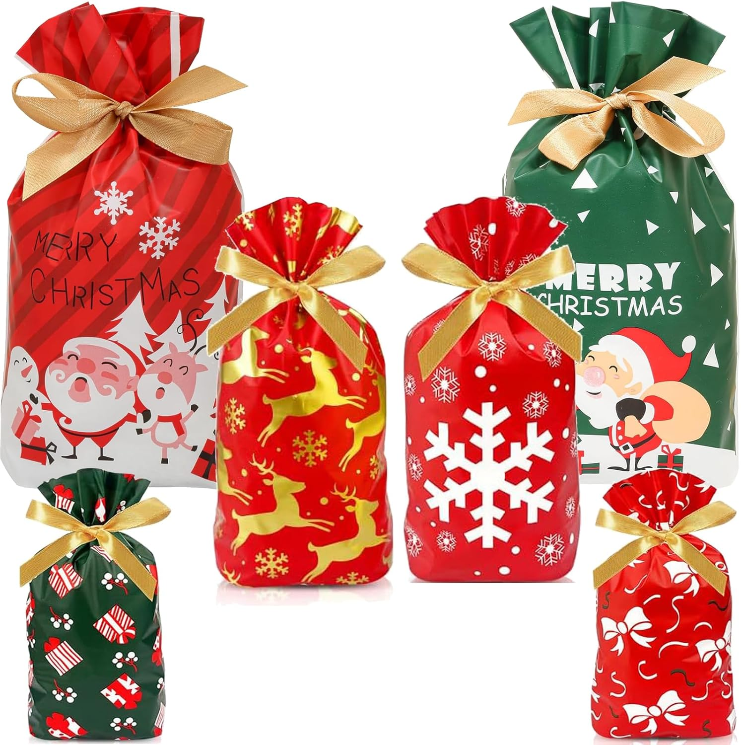 Tuoyi 40 Pieces Christmas Drawstring Gift Bags, Assorted Wrapping Bags Upgraded Christmas Goodie Bags for Birthday Christmas Party