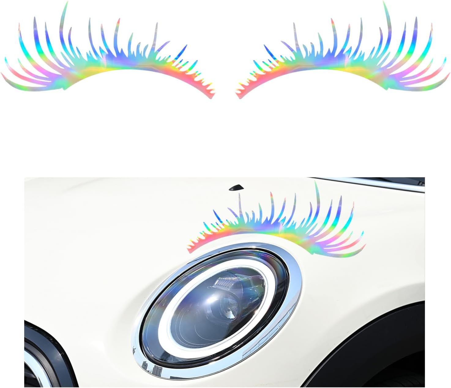 2 PCS Car Headlight Eyelash Stickers, Cute Fake Eyelashes Decal for Bumper Auto Body Window, Waterproof Reflective PET Charming Eyelash Sticker Funny Decor for Car SUV Truck (Black)