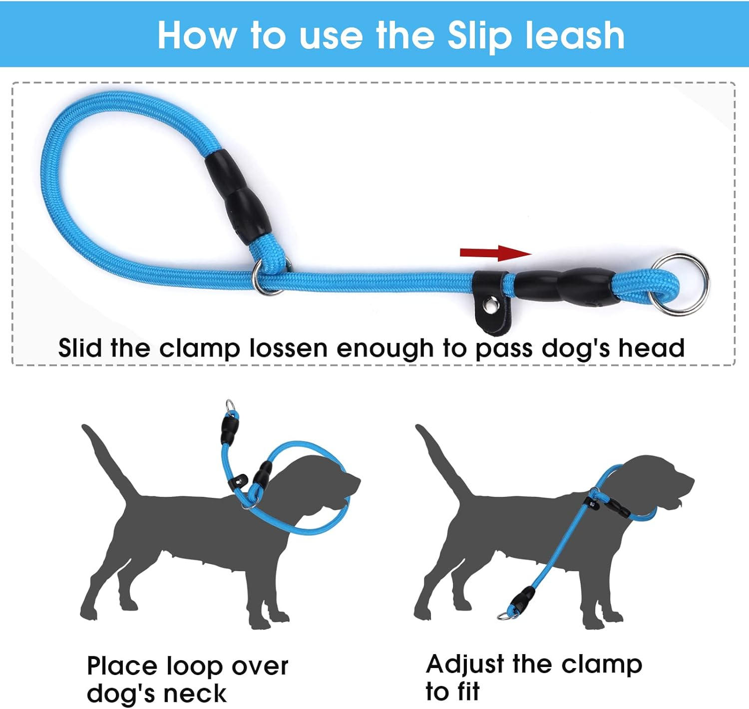 TIESOME Slip Collar Train Choke, round Nylon Rope No Pull P-Collar for Small Medium Large Dogs (Blue S)