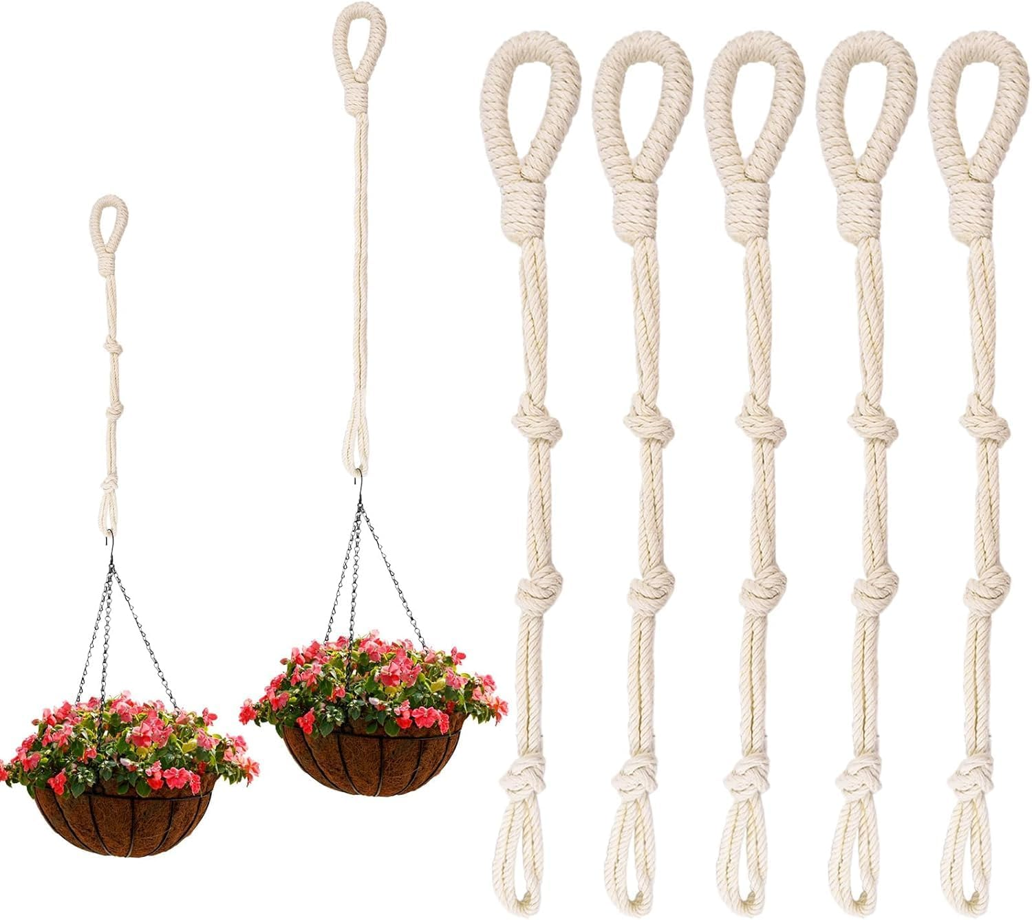 Plant Hangings Basket Extender Ropes, 5Pcs Macrame Plant Hanger Extender Ropes,Handmade Plant Hangings Basket Extender Ropes,Macrame Beige Plant Hanger Extender Ropes,Plant Hanger Extender Ropes image number 2